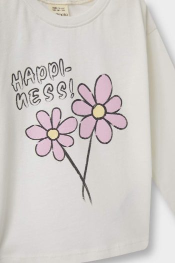 Girls' Floral Long Sleeve T-Shirt with Crew Neck