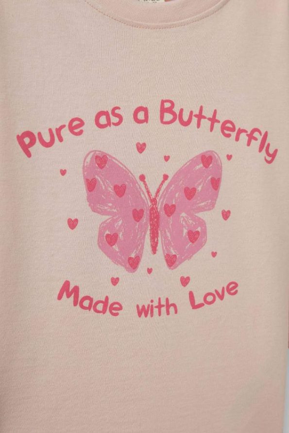 Girls' Long Sleeve Butterfly Print Crew Neck T-Shirt