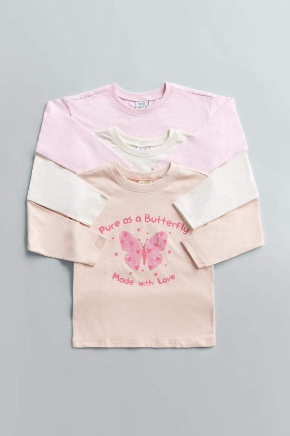 Girls' Long Sleeve Butterfly Print Crew Neck T-Shirt
