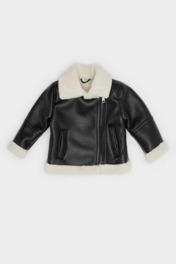 Girls' Waterproof Windbreaker with Faux Fur Lining and Zippered Pockets