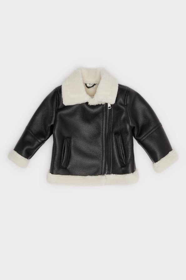 Girls' Waterproof Windbreaker with Faux Fur Lining and Zippered Pockets