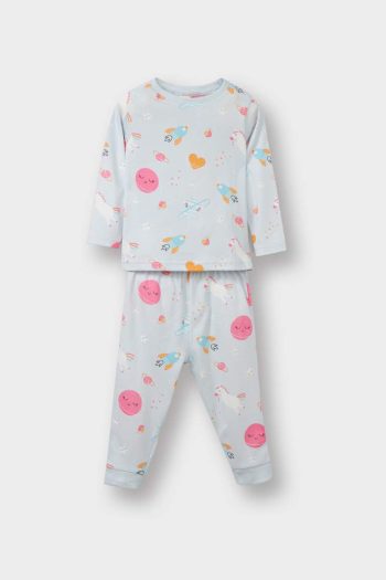 Girls' Space Print Long Sleeve Pajama Set