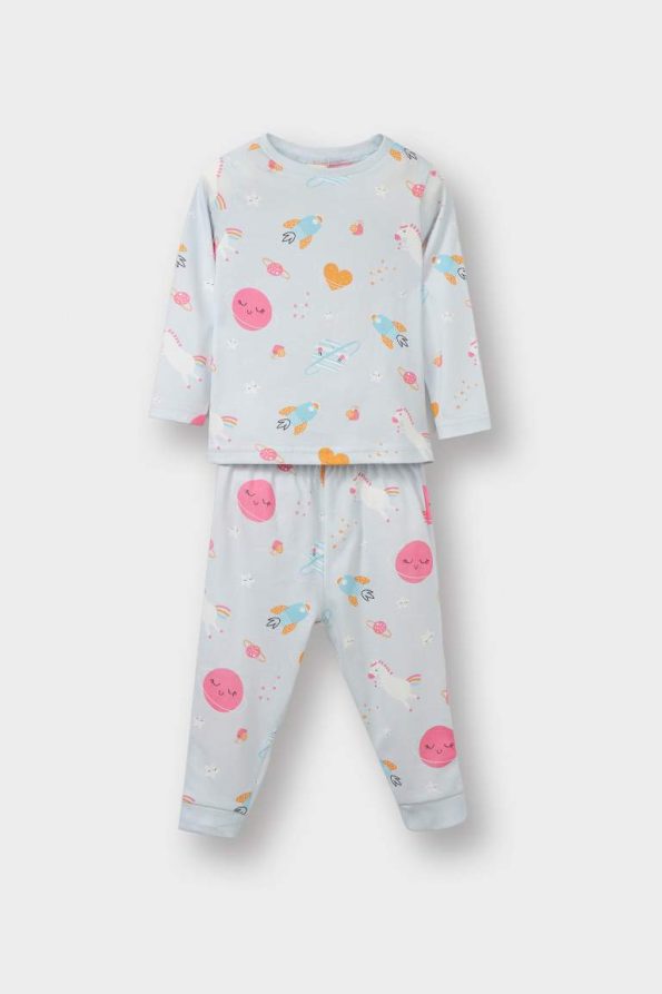 Girls' Space Print Long Sleeve Pajama Set
