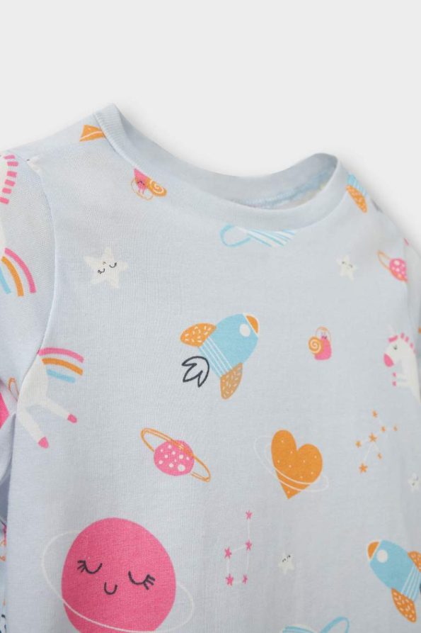 Girls' Space Print Long Sleeve Pajama Set