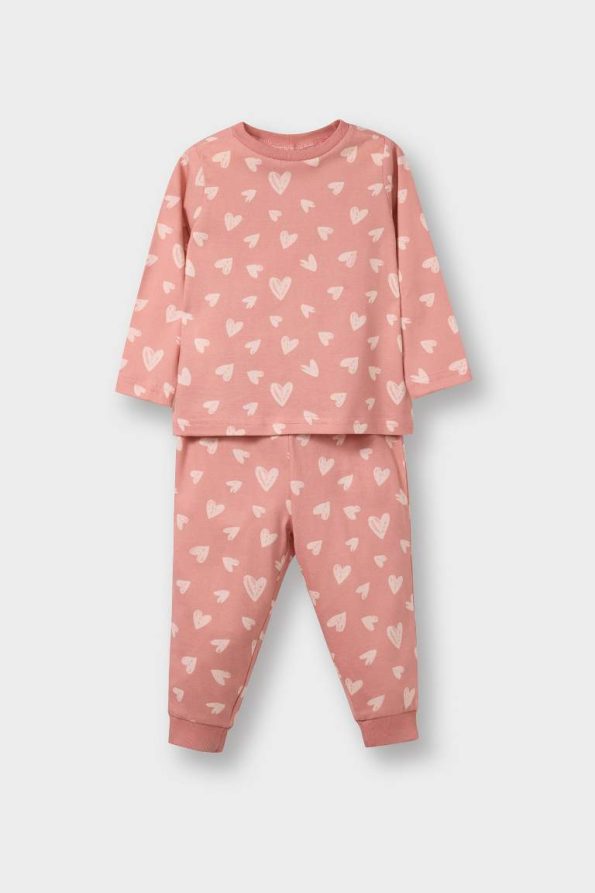 Girls' Heart Pattern Long Sleeve Pajama Set