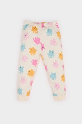 Girls' Baby Pajama Set with Bear Print Long Sleeve Top and Elastic Waist Long Pants