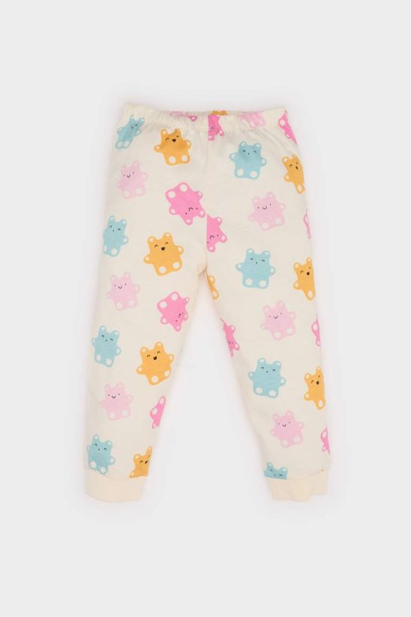 Girls' Baby Pajama Set with Bear Print Long Sleeve Top and Elastic Waist Long Pants