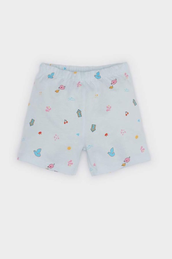 Girls' Baby Pajama Set with Short Sleeve Printed Top and Elastic Waist Shorts