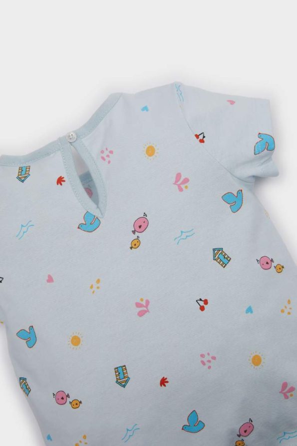 Girls' Baby Pajama Set with Short Sleeve Printed Top and Elastic Waist Shorts