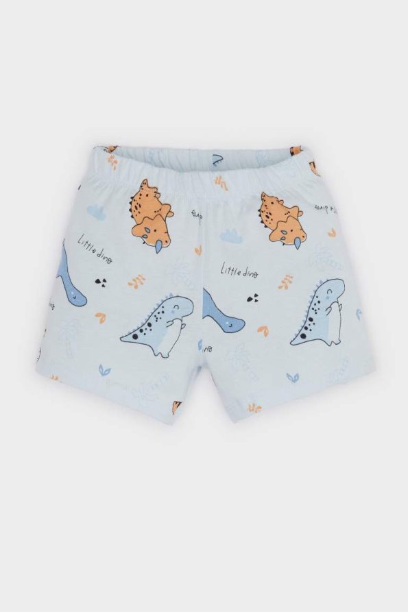 Boys' Dinosaur Print Short Sleeve Pajama Set with Elastic Waist Shorts