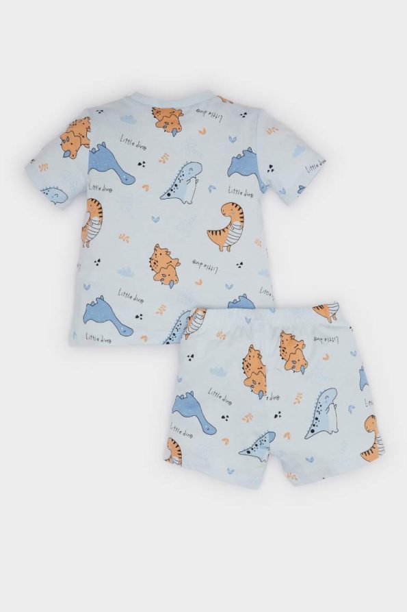 Boys' Dinosaur Print Short Sleeve Pajama Set with Elastic Waist Shorts