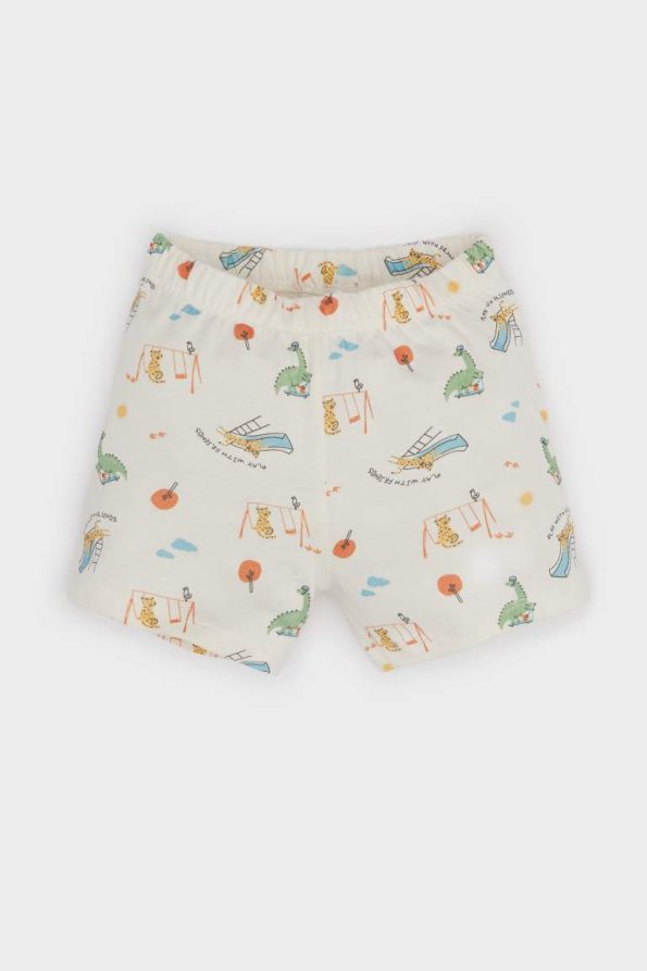 Boys' Dinosaur Print Short Sleeve Pajama Set with Elastic Waist Shorts