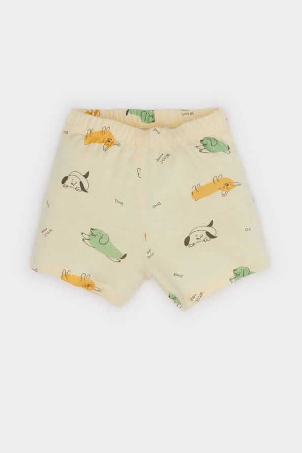Boys' Short Sleeve Pajama Set with Patterned Top and Elastic Waist Shorts