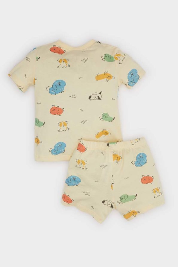 Boys' Short Sleeve Pajama Set with Patterned Top and Elastic Waist Shorts