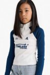 Girls' Fitted High Collar Zippered Printed Ribbed Long Sleeve T-Shirt