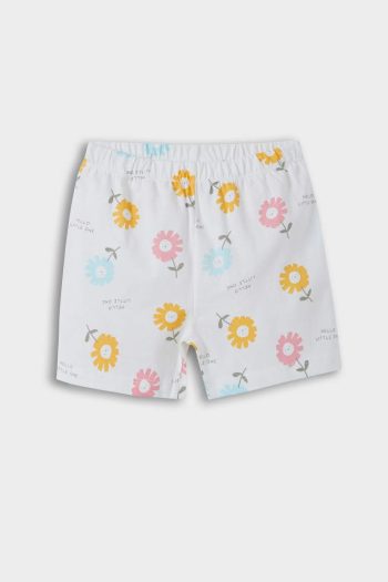 Girls' Floral Print Short Sleeve Pajama Set with Elastic Waist Shorts