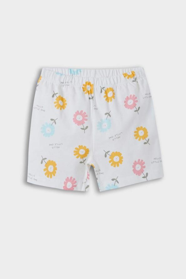Girls' Floral Print Short Sleeve Pajama Set with Elastic Waist Shorts