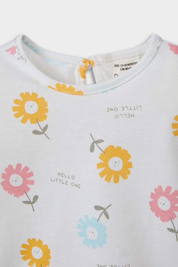 Girls' Floral Print Short Sleeve Pajama Set with Elastic Waist Shorts
