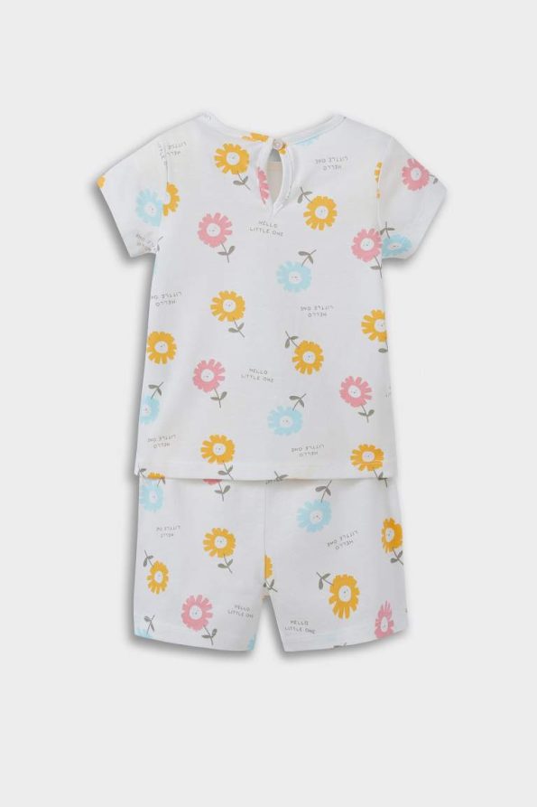 Girls' Floral Print Short Sleeve Pajama Set with Elastic Waist Shorts