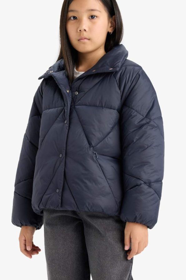 Girls' Snap Button Pocket Puffer Jacket