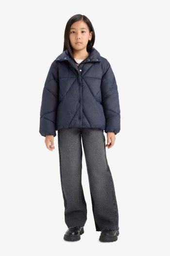 Girls' Snap Button Pocket Puffer Jacket