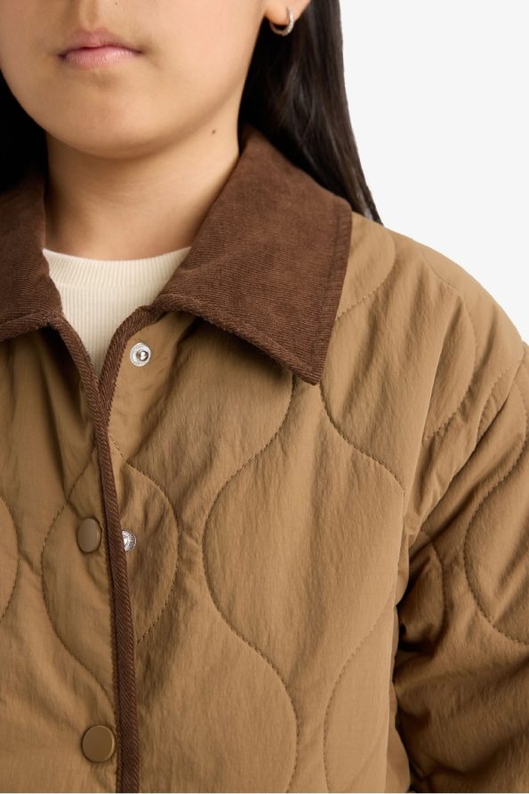 Girls' Windproof Contrast Collar Snapped Padded Jacket