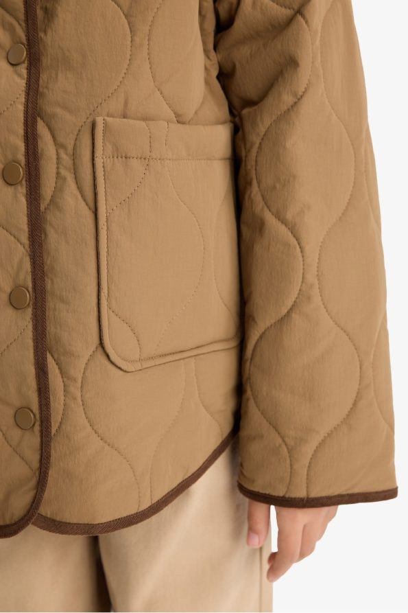 Girls' Windproof Contrast Collar Snapped Padded Jacket
