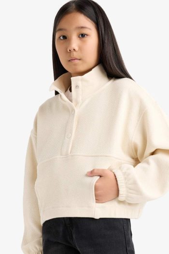 Girls' Oversized Snap-Button Sweatshirt
