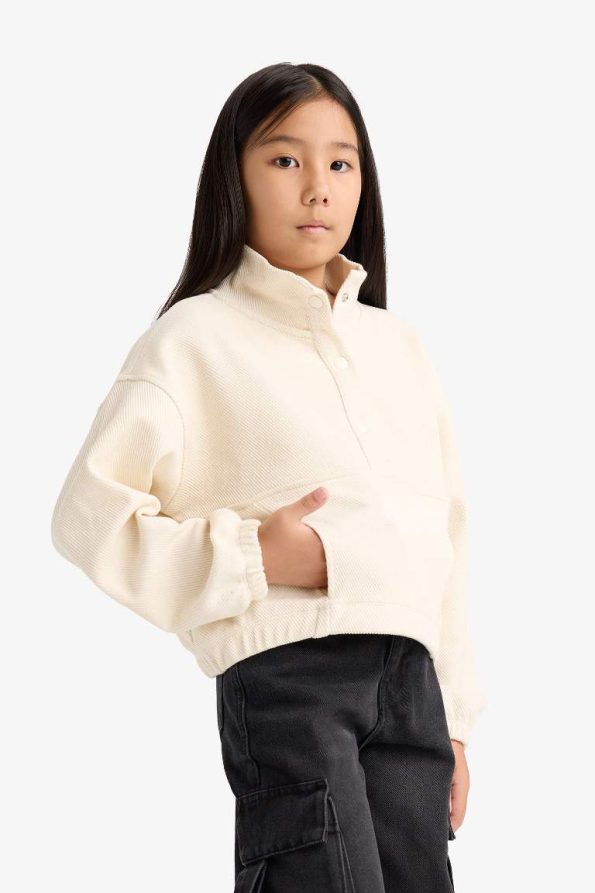 Girls' Oversized Snap-Button Sweatshirt