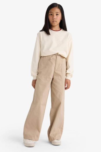 Girls' Wide Leg Cotton School Trousers