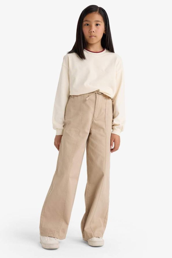 Girls' Wide Leg Cotton School Trousers