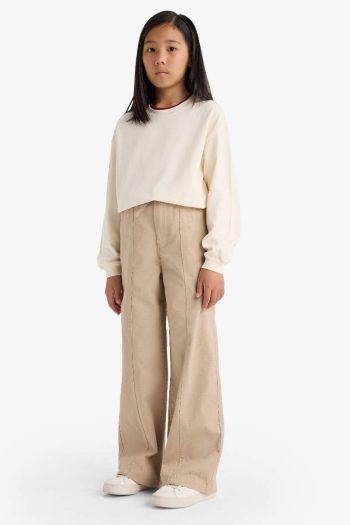 Girls' Wide Leg Cotton School Trousers