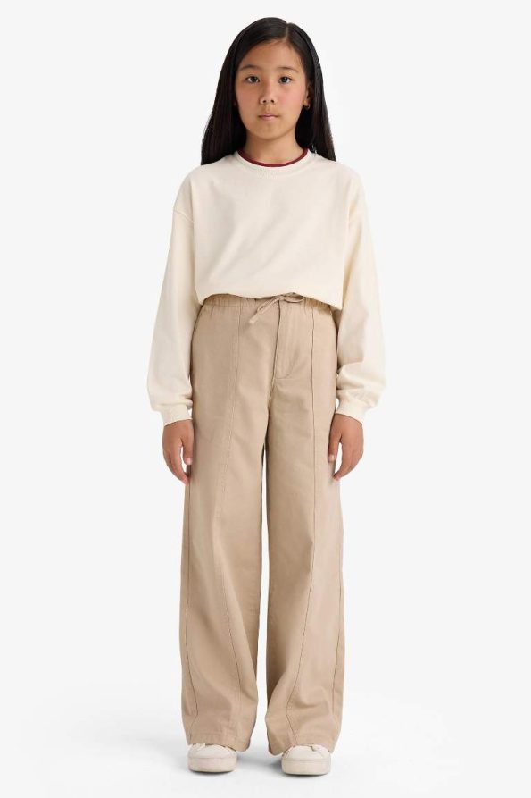 Girls' Wide Leg Cotton School Trousers
