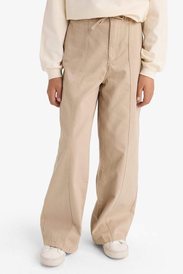Girls' Wide Leg Cotton School Trousers
