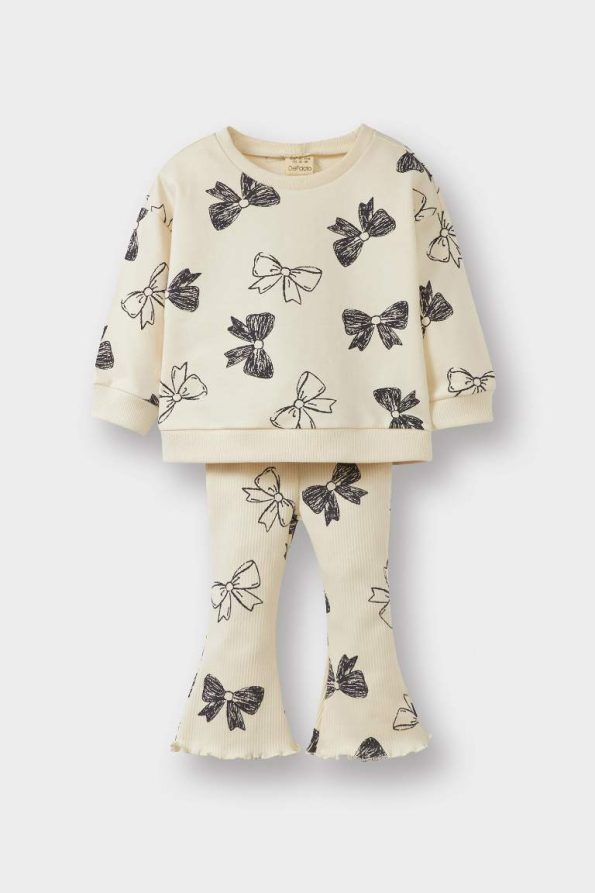 Girls' Baby 2-Piece Set Bow Patterned Sweatshirt and Flared Leggings