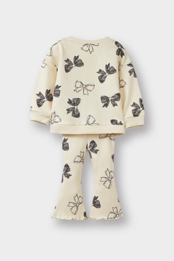 Girls' Baby 2-Piece Set Bow Patterned Sweatshirt and Flared Leggings