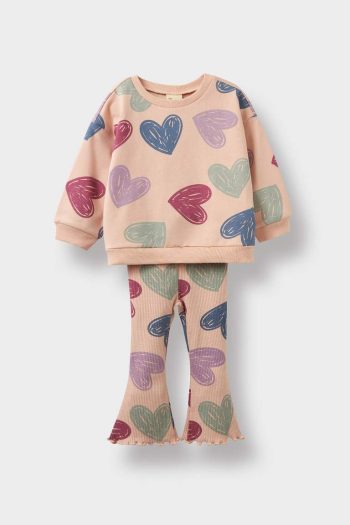 Girls' Baby 2-Piece Heart Patterned Sweatshirt and Flared Leggings Set