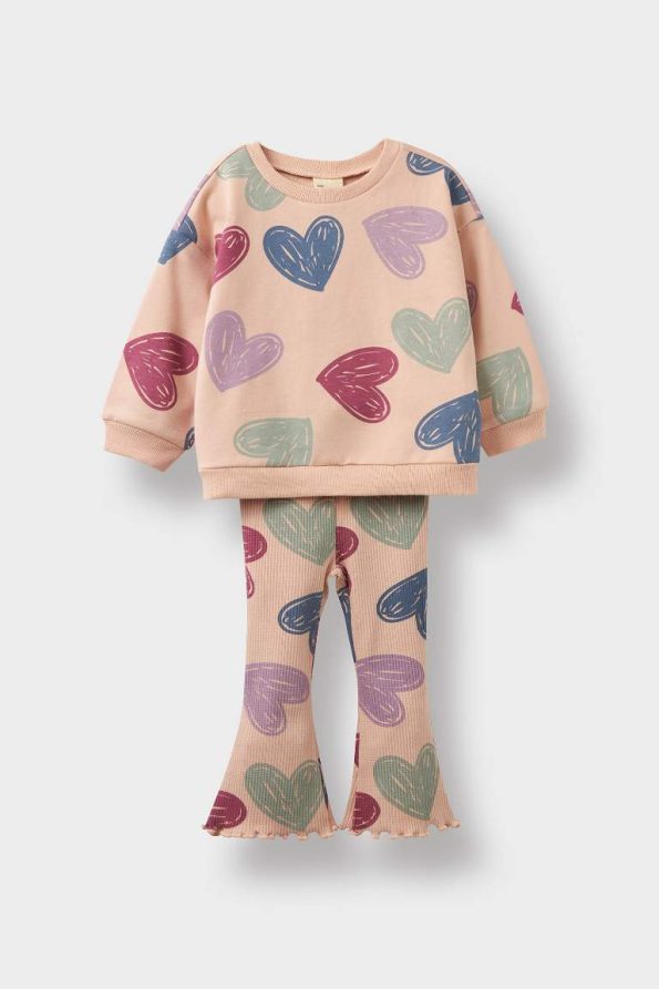 Girls' Baby 2-Piece Heart Patterned Sweatshirt and Flared Leggings Set