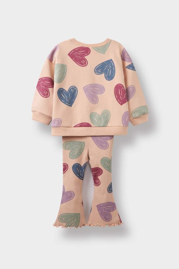 Girls' Baby 2-Piece Heart Patterned Sweatshirt and Flared Leggings Set