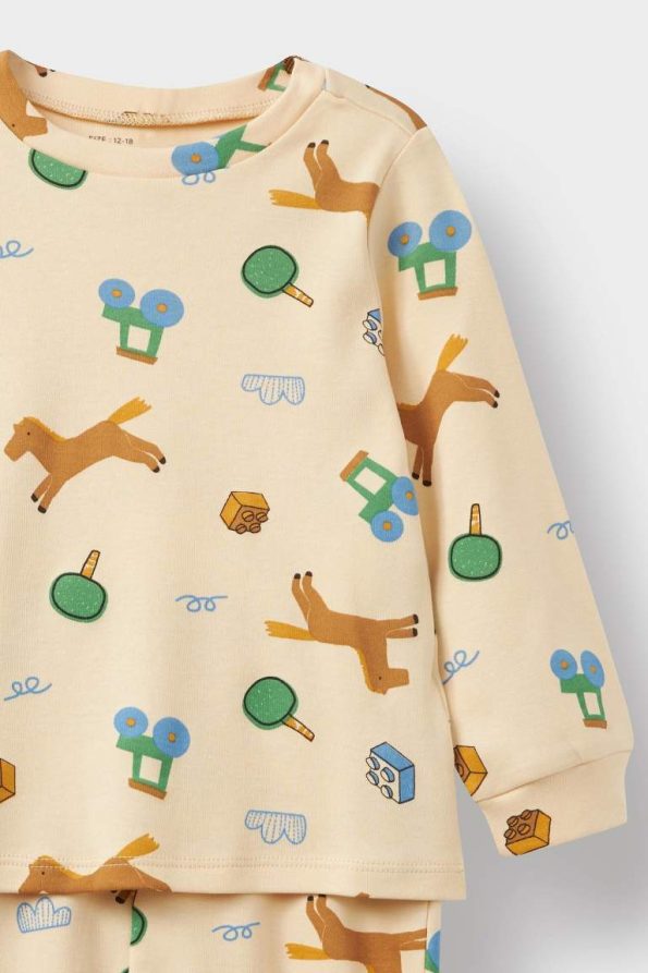 Boys' Long Sleeve Pajama Set with Patterned Top and Bottom