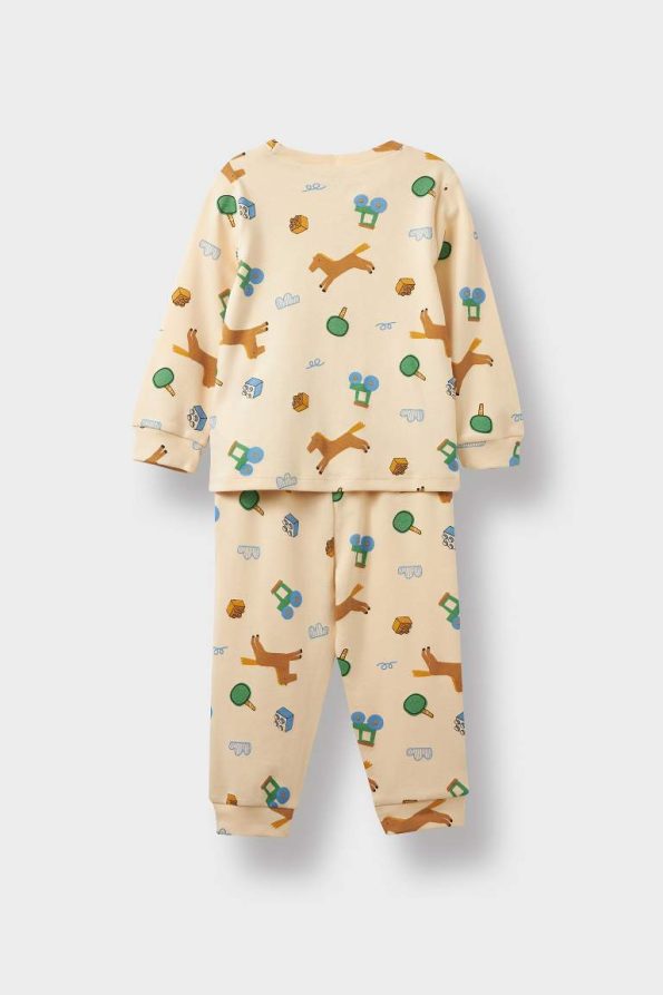Boys' Long Sleeve Pajama Set with Patterned Top and Bottom