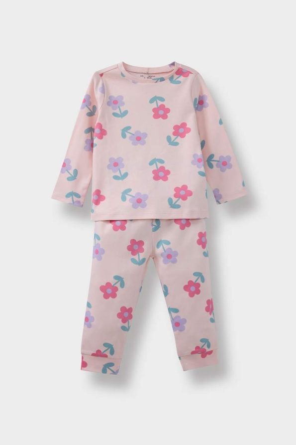 Girls' Floral Print Long Sleeve Pajama Set