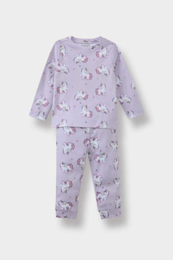 Girls' Unicorn Print Long Sleeve Pajama Set