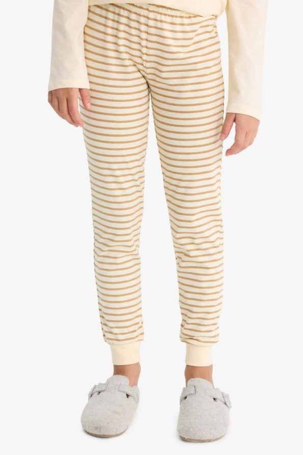 Girls' Printed Long Sleeve Pajama Set with Striped Pants