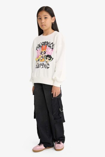 Girls' PowerPuff Girls Oversized Crew Neck Sweatshirt