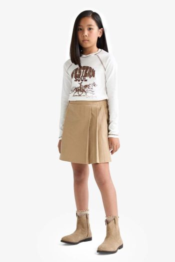 Girls' School Pleated Elastic Waist Gabardine Skort