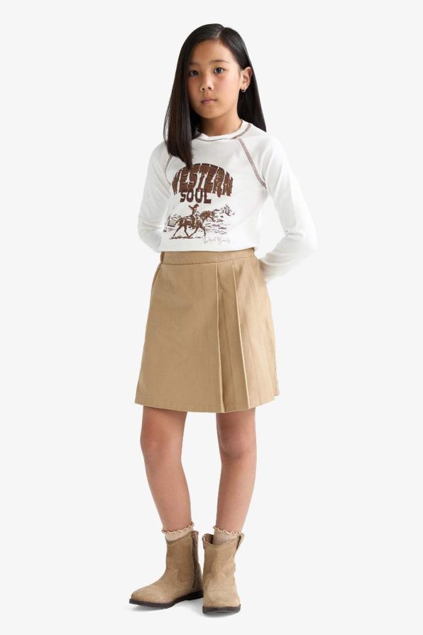 Girls' School Pleated Elastic Waist Gabardine Skort