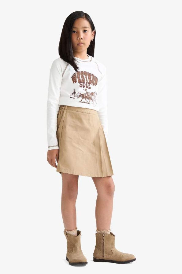 Girls' School Pleated Elastic Waist Gabardine Skort