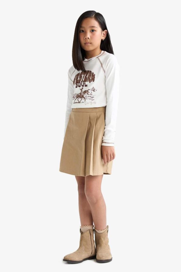 Girls' School Pleated Elastic Waist Gabardine Skort