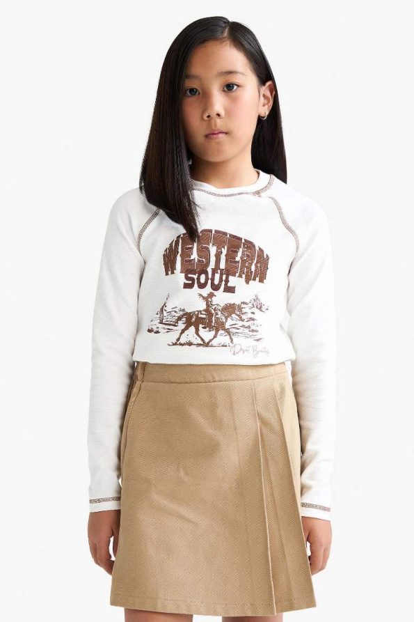 Girls' School Pleated Elastic Waist Gabardine Skort